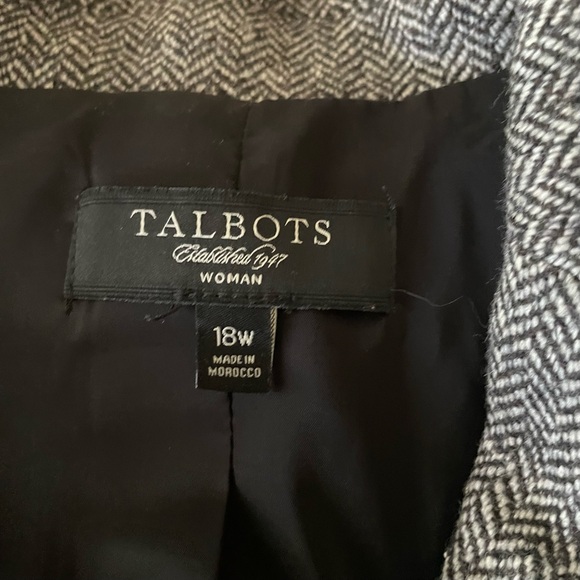 Talbots Herringbone Tweed Wool Blend Black Gray Women's Plus Size Blazer 18W - Picture 6 of 7